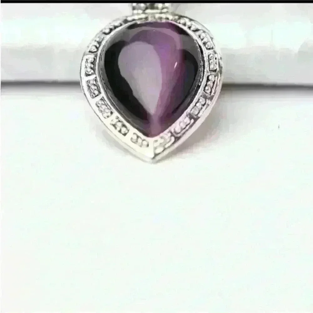 Purple Teardrop Stone Boho Pendant Silver Tone -Amethyst Style